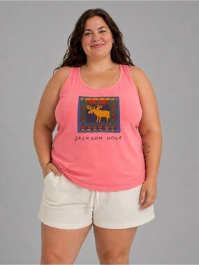Vintage Jackson Hole Moose Graphic Tank Top Pink XL USA Made 100% Cotton